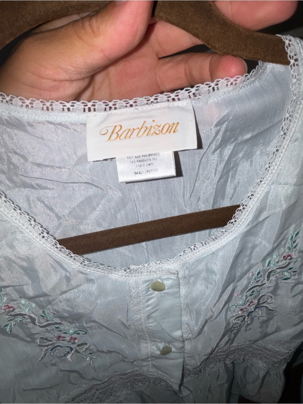 Vintage Barbizon Nightgown Blue Embroidered Cottagecore‎ Prairie Midi size SP - Picture 11 of 11